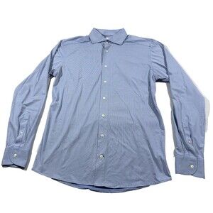 Eton Shirt Mens Blue Long Sleeve Button 2 Way Stretch Contemporary Sz 16.5 Slim